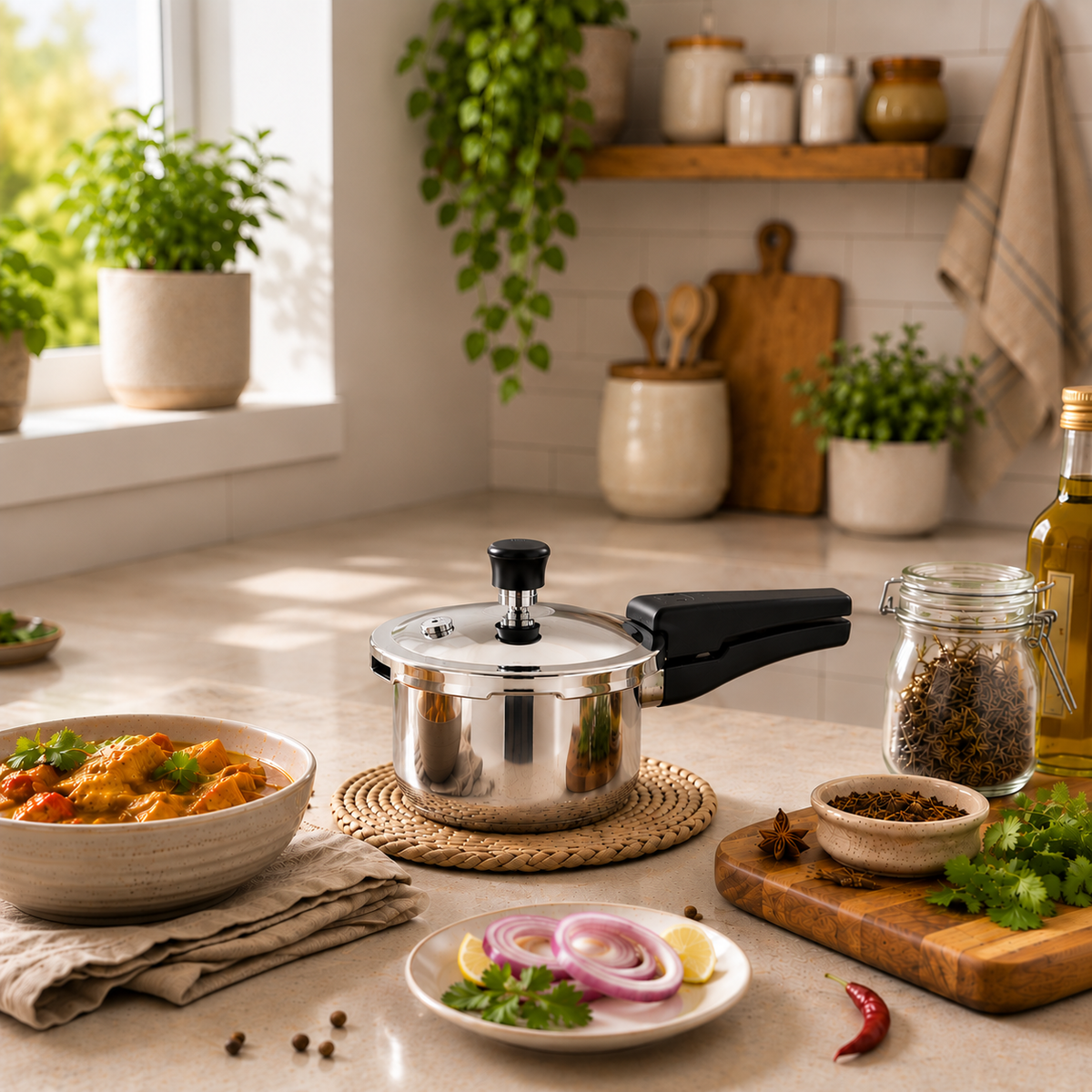 Triply Stainless Steel Pressure Cooker Combo Set of 2, 2 Litre & 3 Litre, Outer Lid, Gas & Induction Compatible