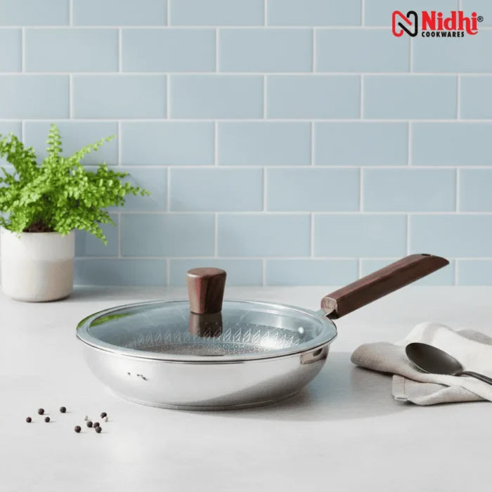 Triply Honey Comb Fry Pan with Wooden Handle