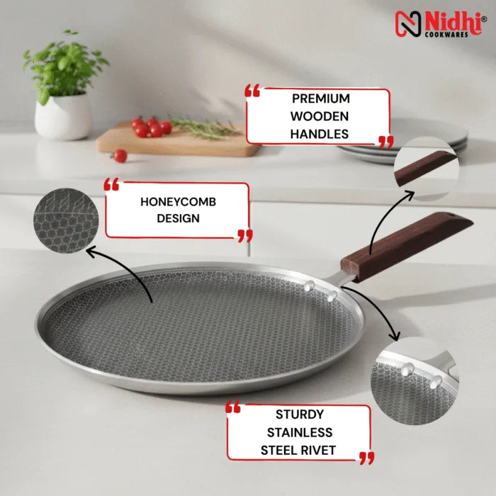 Triply Honey Comb Dosa Tawa with Wooden Handle
