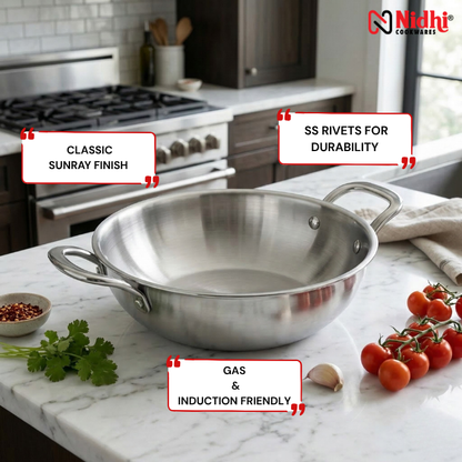 Stainless Steel Tri-Ply Kadai with Lid
