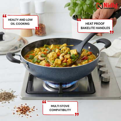 Deep Kadai with SS & Glass Lid