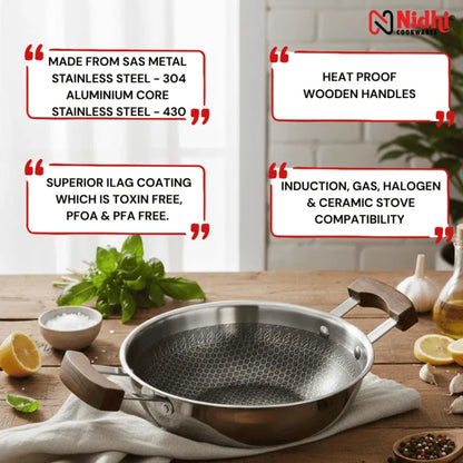 Triply Honey Comb Kadai with Wooden Handle