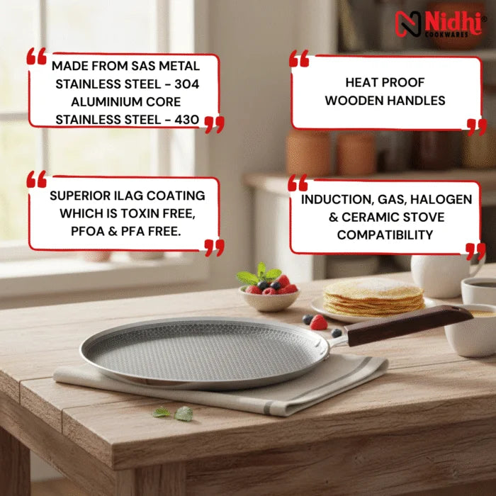 Triply Honey Comb Dosa Tawa with Wooden Handle