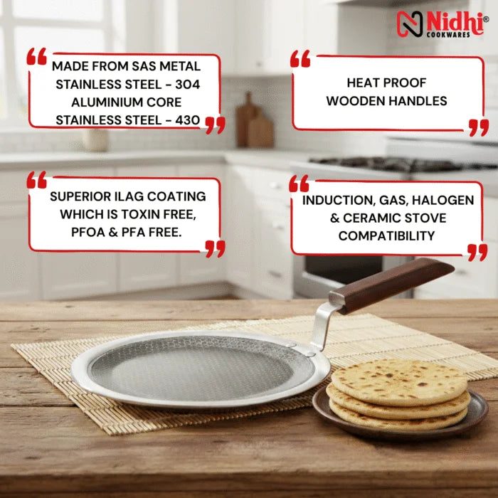 Triply Honey Comb Tawa with Wooden Handle