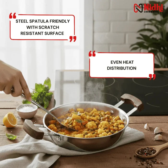 Triply Honey Comb Kadai with Wooden Handle