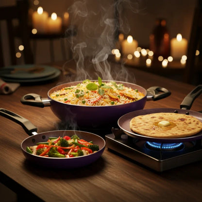 4 PCs Non-stick Cookware Set with Glass Lid – Induction Base