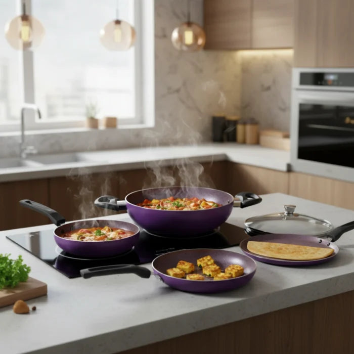 4 PCs Non-stick Cookware Set with Glass Lid – Induction Base
