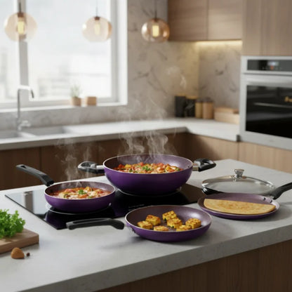 4 PCs Non-stick Cookware Set with Glass Lid – Induction Base