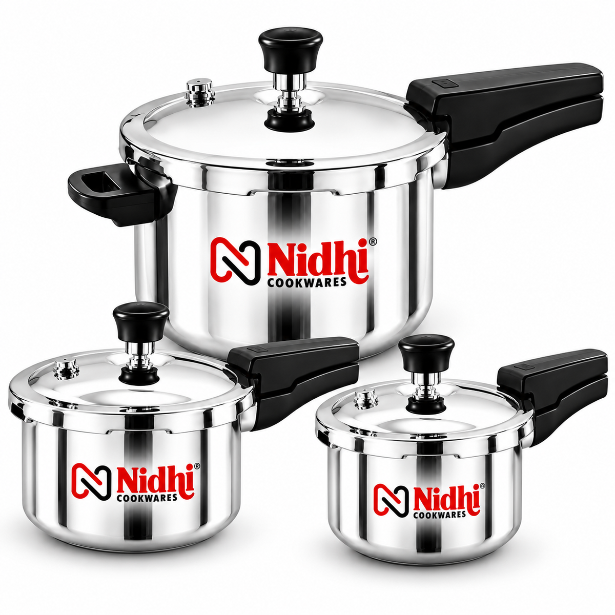 Triply Stainless Steel Pressure Cooker Combo Set of 3 (2L, 3L & 5L) with Outer Lid