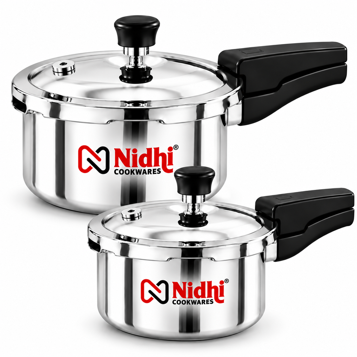 Triply Stainless Steel Pressure Cooker Combo Set of 2, 2 Litre & 3 Litre, Outer Lid, Gas & Induction Compatible