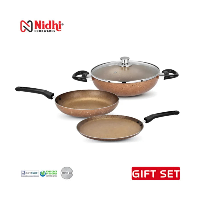 4 PCs Non-stick Cookware Set with Glass Lid – Induction Base