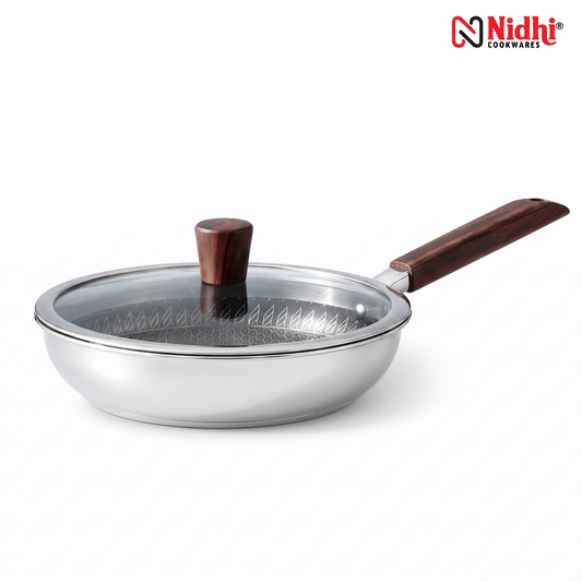 Triply Honey Comb Fry Pan with Wooden Handle