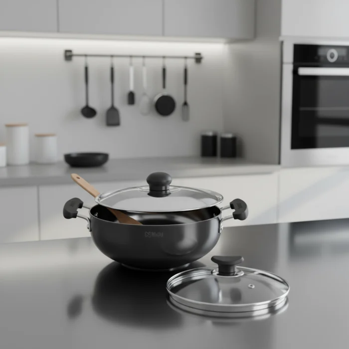 Hard Anodized Deep Kadai – 3mm Thick Heavy Aluminum Kadai with SS or Glass Lid,| Induction & Gas Stove Compatible (16/18/20/22/24/26/28/30/32/34 cm) - Image 1