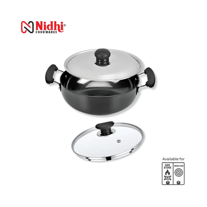 Hard Anodized Deep Kadai – 3mm Thick Heavy Aluminum Kadai with SS or Glass Lid,| Induction & Gas Stove Compatible (16/18/20/22/24/26/28/30/32/34 cm) - Image 5