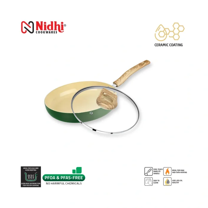 Ceramic Frypan with Glass Lid, PFOA & PFA Free, Induction base, 3 mm Thick, Eco-Friendly Cookware  (22/24/26 cm) - Image 4