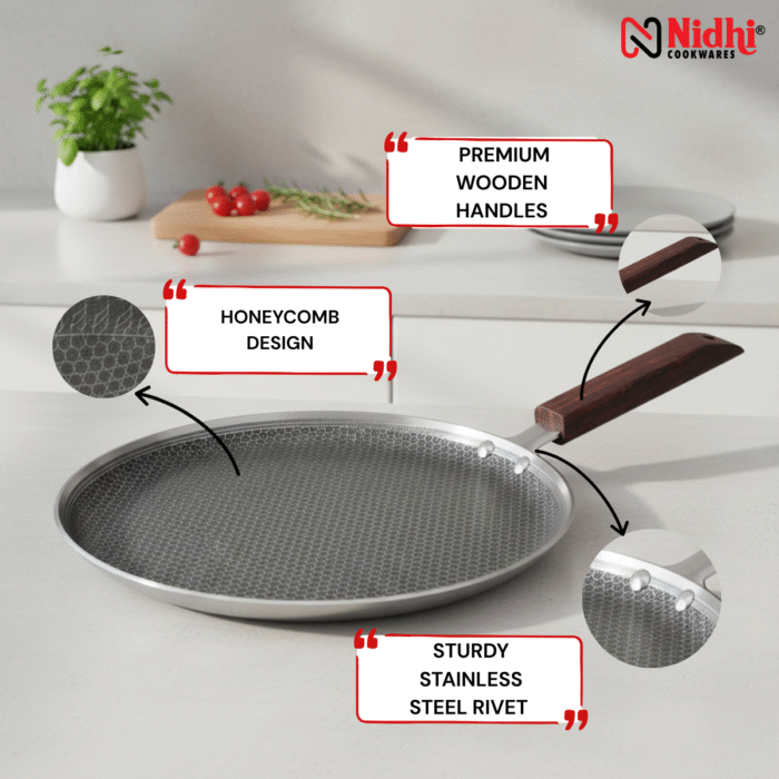 Triply Honey Comb Dosa Tawa with Wooden Handle 29 cm - Image 2