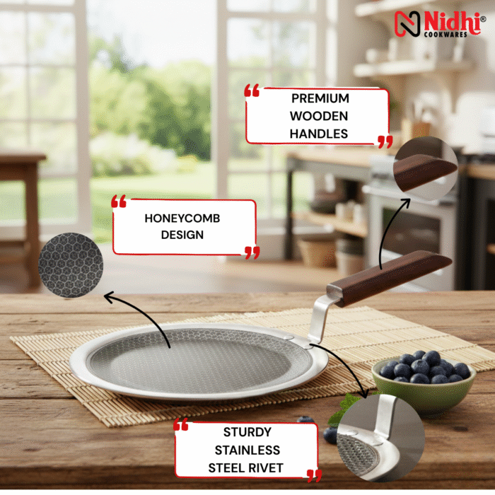 Triply Honey Comb Tawa with Wooden Handle - Image 2