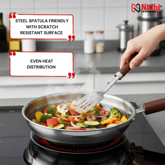 Triply Honey Comb Fry Pan with Wooden Handle 24 CM - Image 4